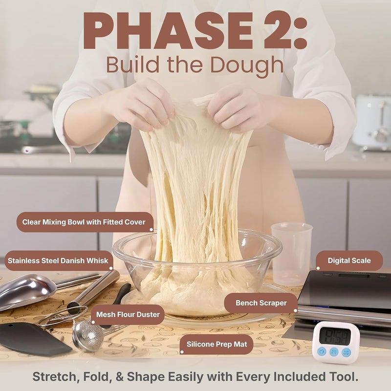 CraftZee Super Deluxe All-Inclusive 𝗣𝗥𝗘𝗠𝗜𝗨𝗠 Sourdough Starter Kit with Pot. Sourdough Bread Baking Supplies, Scale, Oval & Round Baking Slings, 4 proofing Baskets, Bowl, Timer, Beginner Guide & Recipes - Image 4
